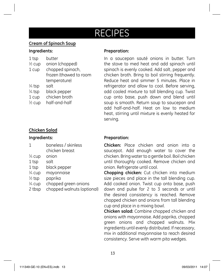 Recipes | GE 898679 User Manual | Page 13 / 19