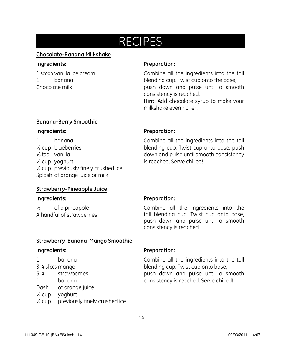 Recipes | GE 898679 User Manual | Page 14 / 19