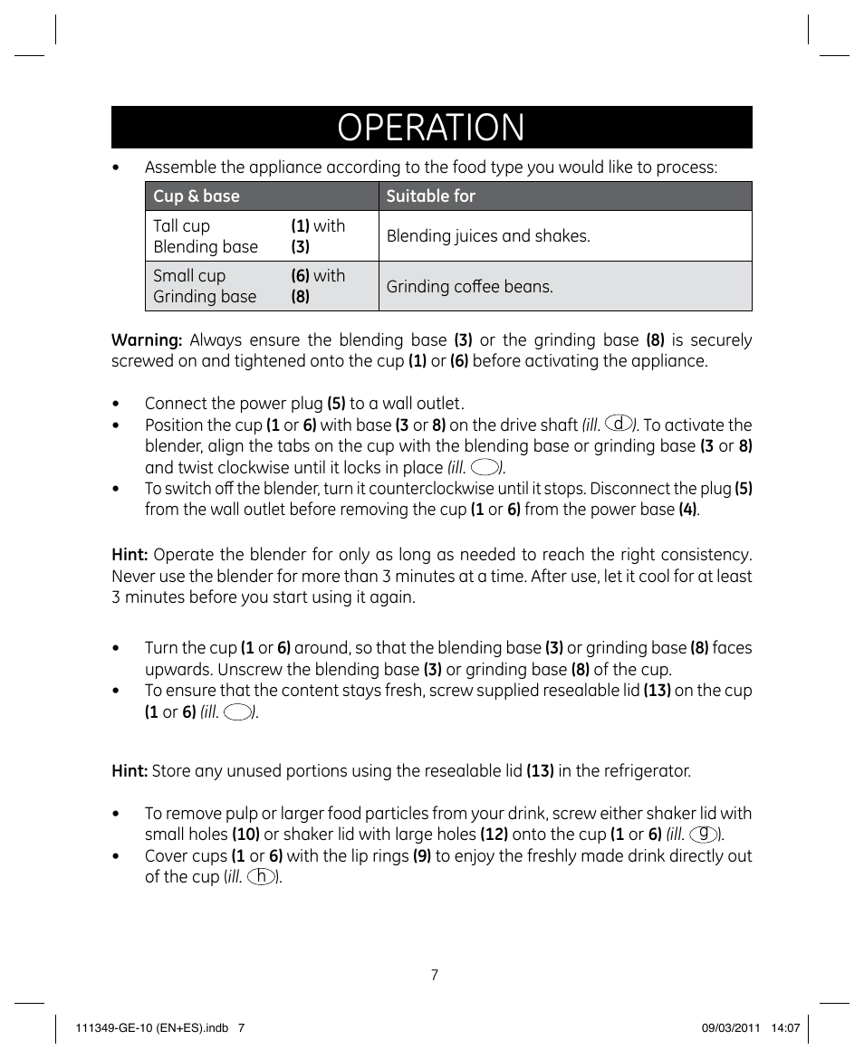 Operation | GE 898679 User Manual | Page 7 / 19