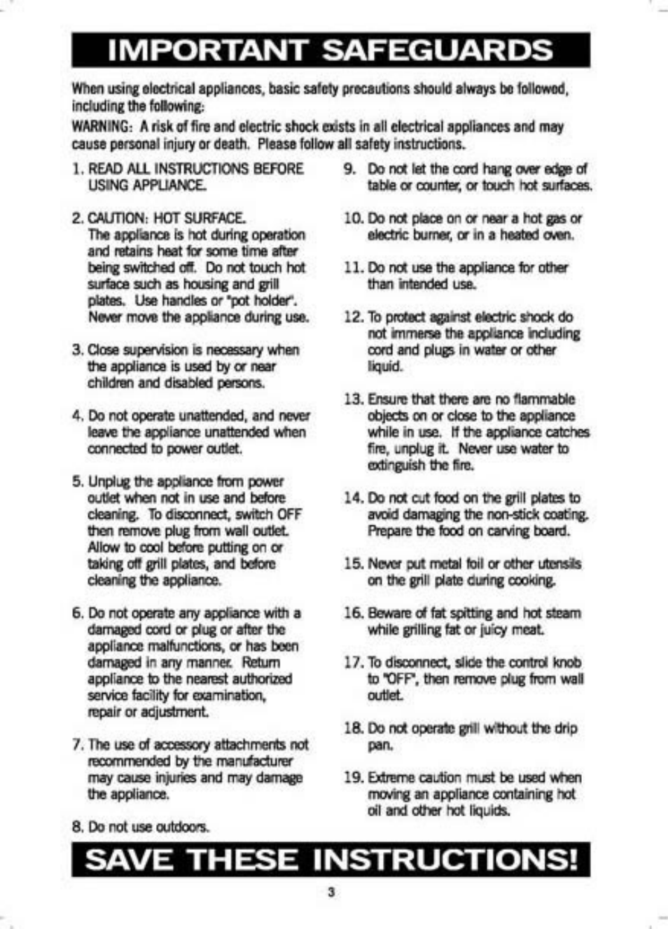 Important safeguards, Save these instructions | GE 169039 User Manual | Page 2 / 14