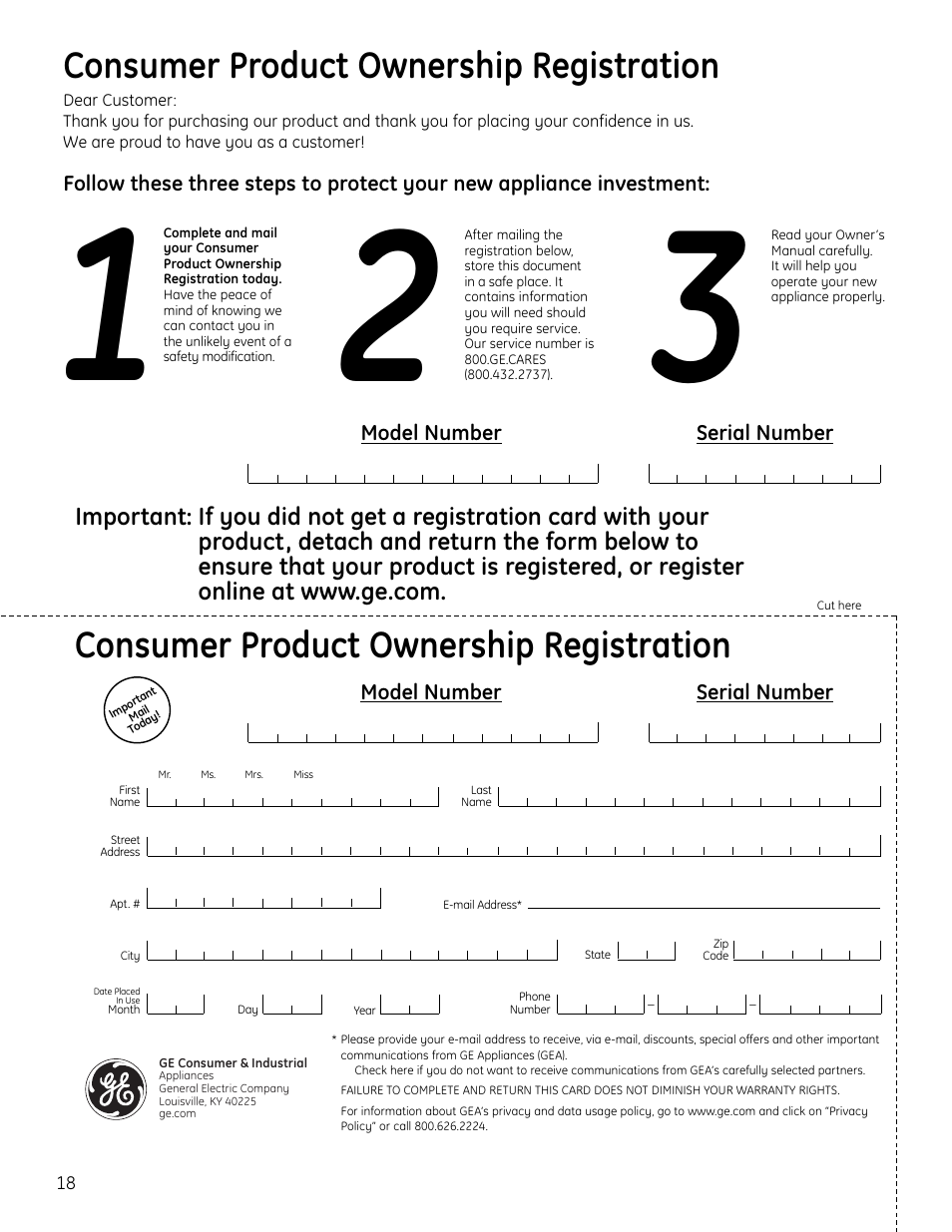 Consumer product ownership registration | GE FUM21  EU User Manual | Page 18 / 60