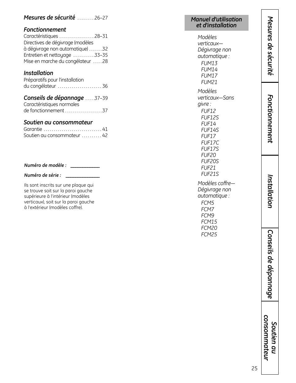 French, Fonctionnement, Installation | Soutien au consommateur | GE FUM21  EU User Manual | Page 25 / 60