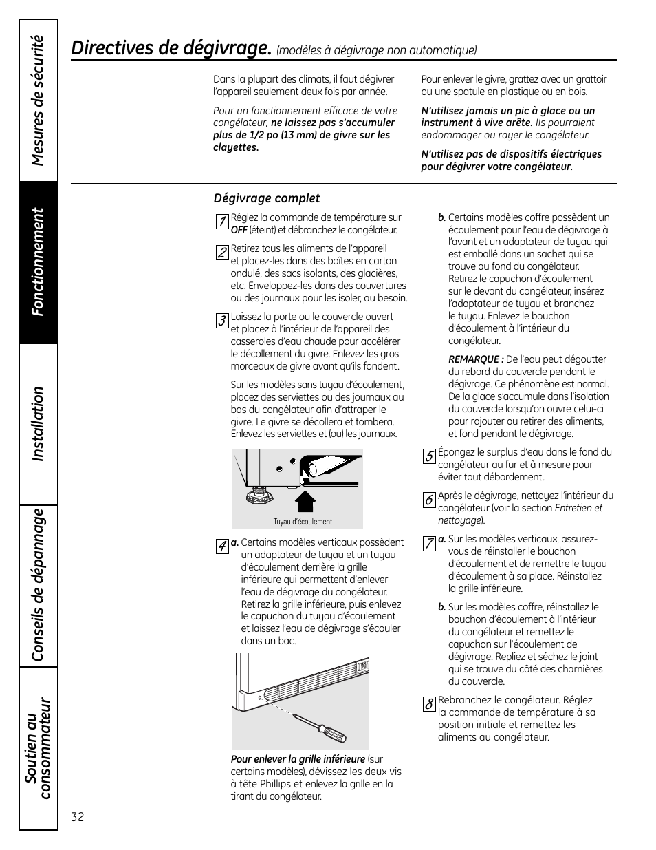 Directives de dégivrage | GE FUM21  EU User Manual | Page 32 / 60
