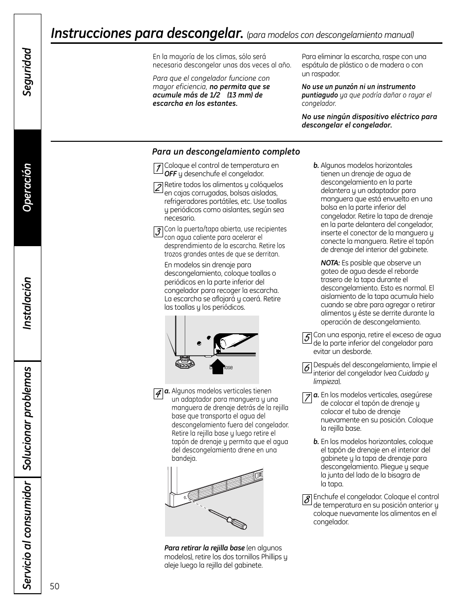 Instrucciones para descongelar | GE FUM21  EU User Manual | Page 50 / 60