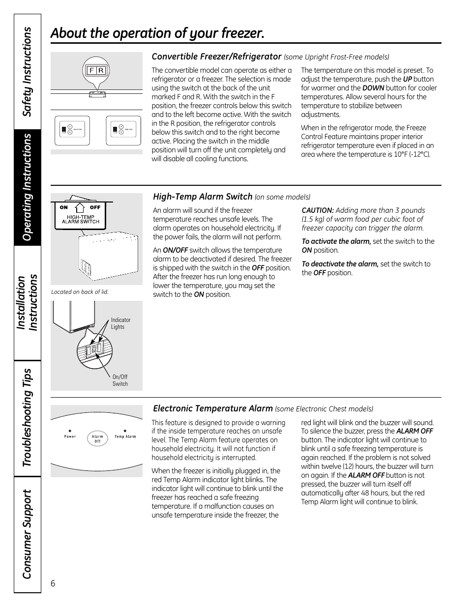 About the operation of your freezer | GE FUM21  EU User Manual | Page 6 / 60
