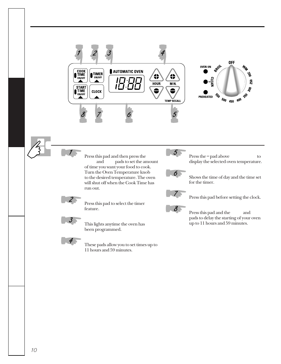 Using the oven, Using the oven –17, Using the oven controls | Clock and timer features | GE 49-8830-1A User Manual | Page 10 / 35