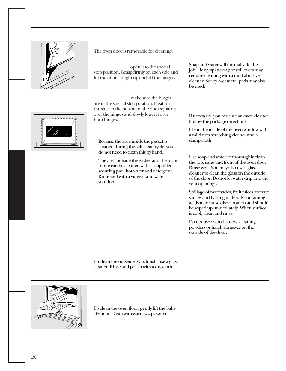 Lift-off oven door, Care and cleaning of the range | GE 49-8830-1A User Manual | Page 20 / 35