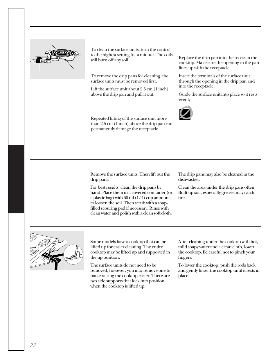 Surface units, Care and cleaning of the range | GE 49-8830-1A User Manual | Page 22 / 35