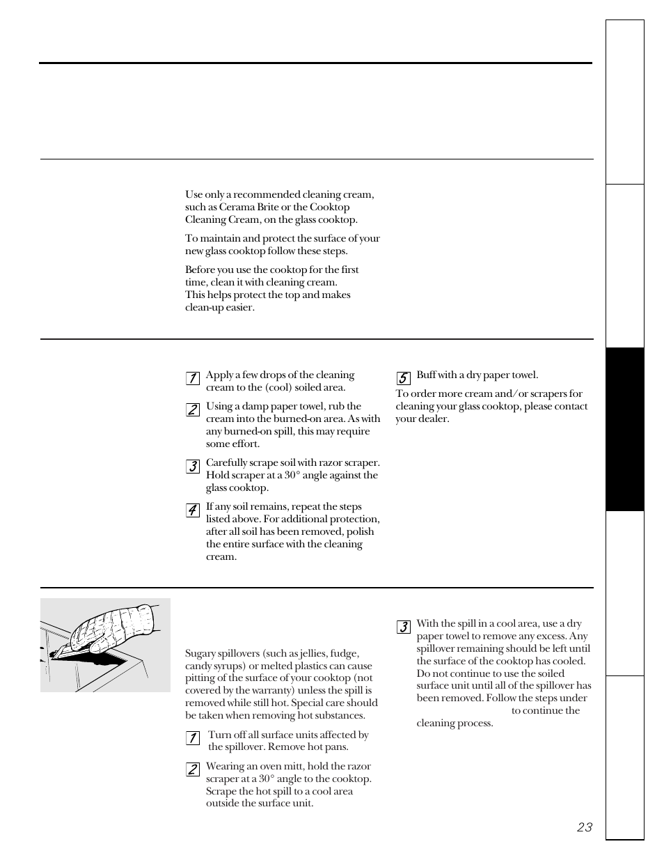 Cleaning the glass cooktop | GE 49-8830-1A User Manual | Page 23 / 35