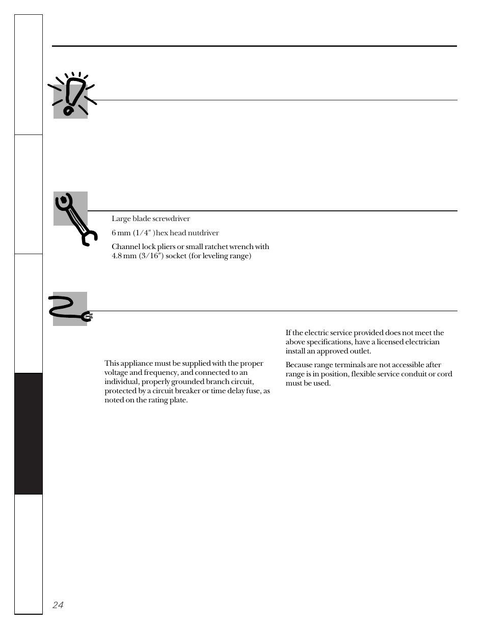 Before you begin, International installation instructions, Tools you will need | Electrical requirements | GE 49-8830-1A User Manual | Page 24 / 35