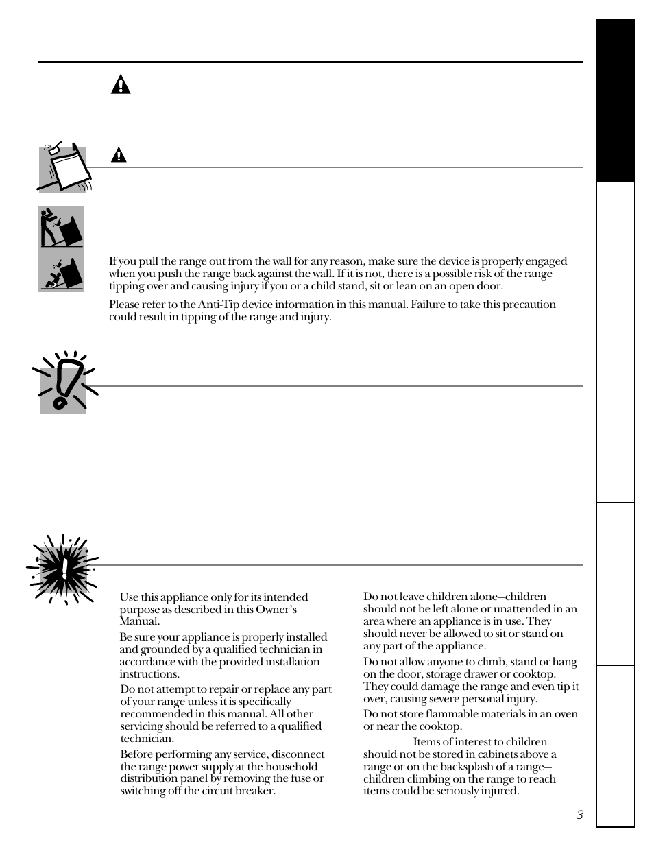 Safety precautions, Safety precautions –6, Warning | Warning anti-tip device important safety notice, Car e and cleaning installation instr uctions | GE 49-8830-1A User Manual | Page 3 / 35