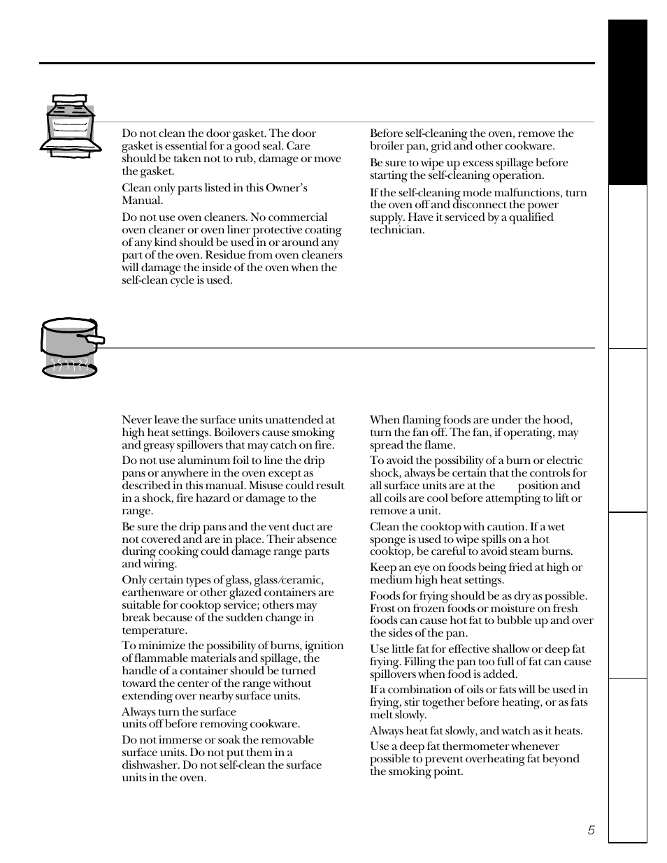 Surface cooking units, Surface cooking units , 6, Self-cleaning oven | GE 49-8830-1A User Manual | Page 5 / 35