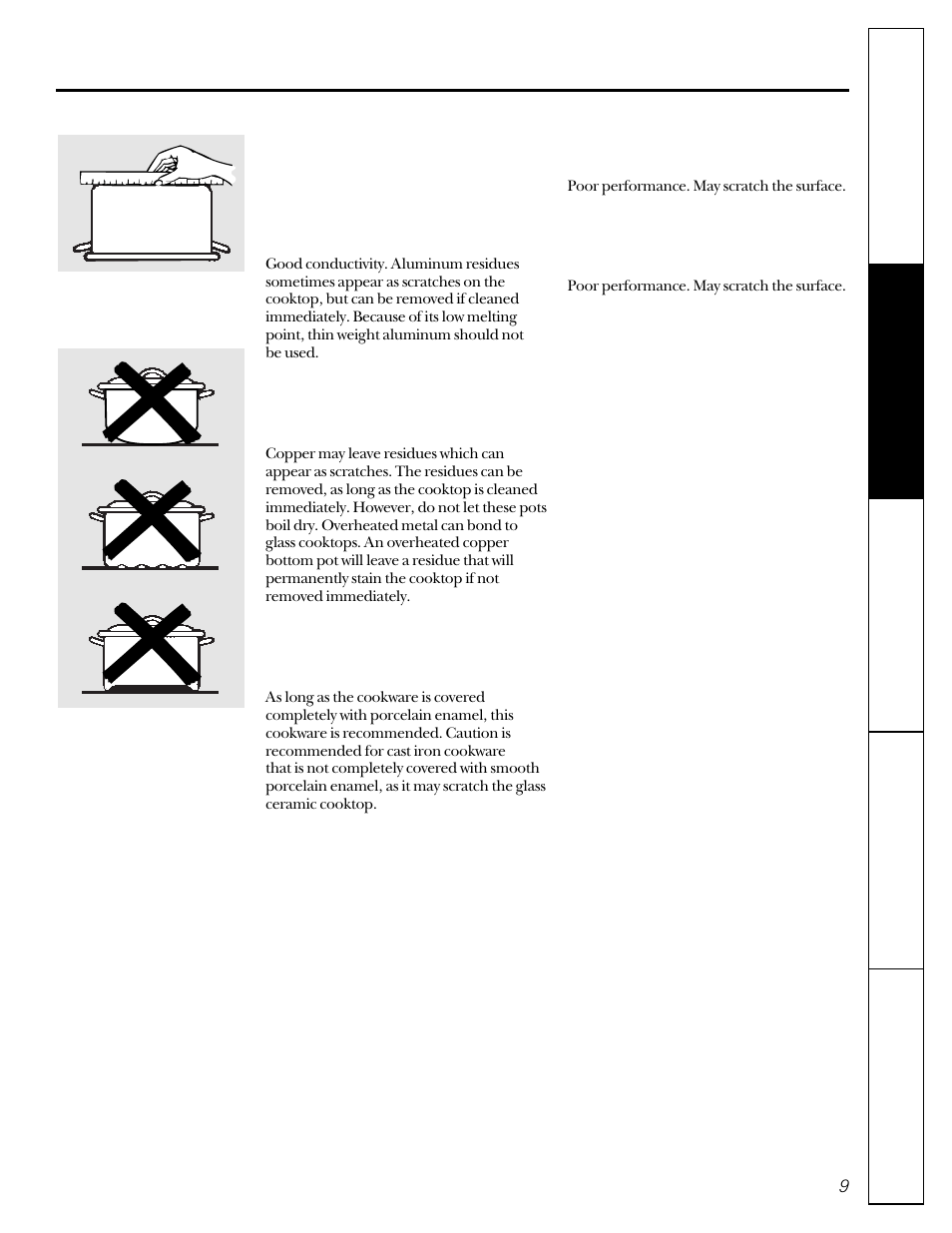 Selecting types of cookware | GE 49-8830-1A User Manual | Page 9 / 35