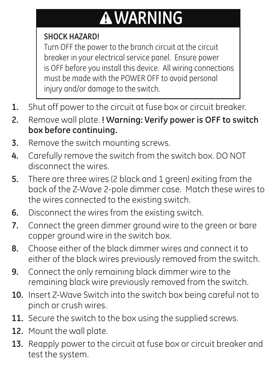 Warning | GE 45606 User Manual | Page 10 / 20