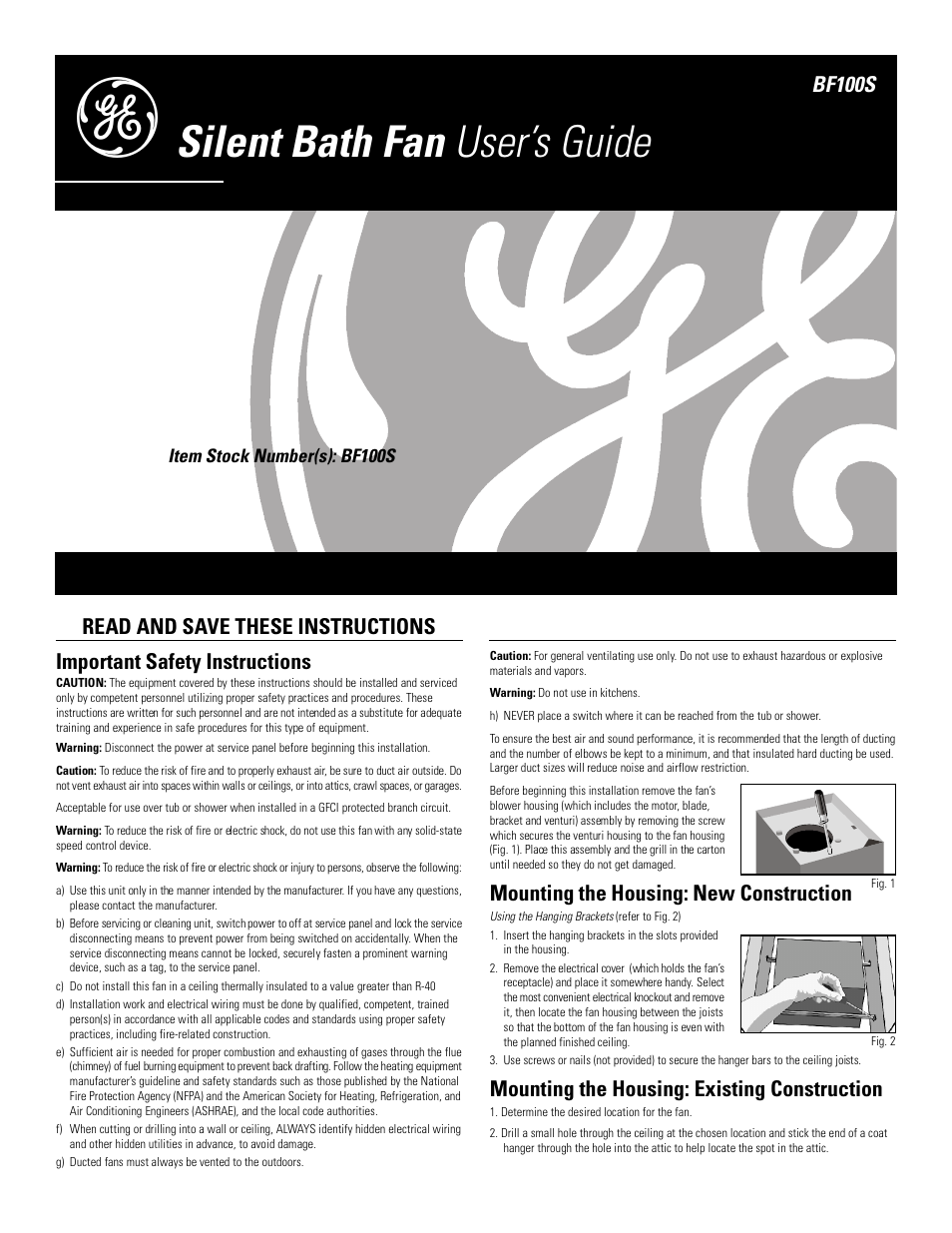 GE BF100S User Manual | 2 pages