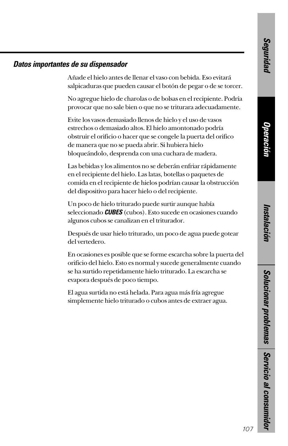 Datos importantes de su dispensador | GE 28 User Manual | Page 107 / 136