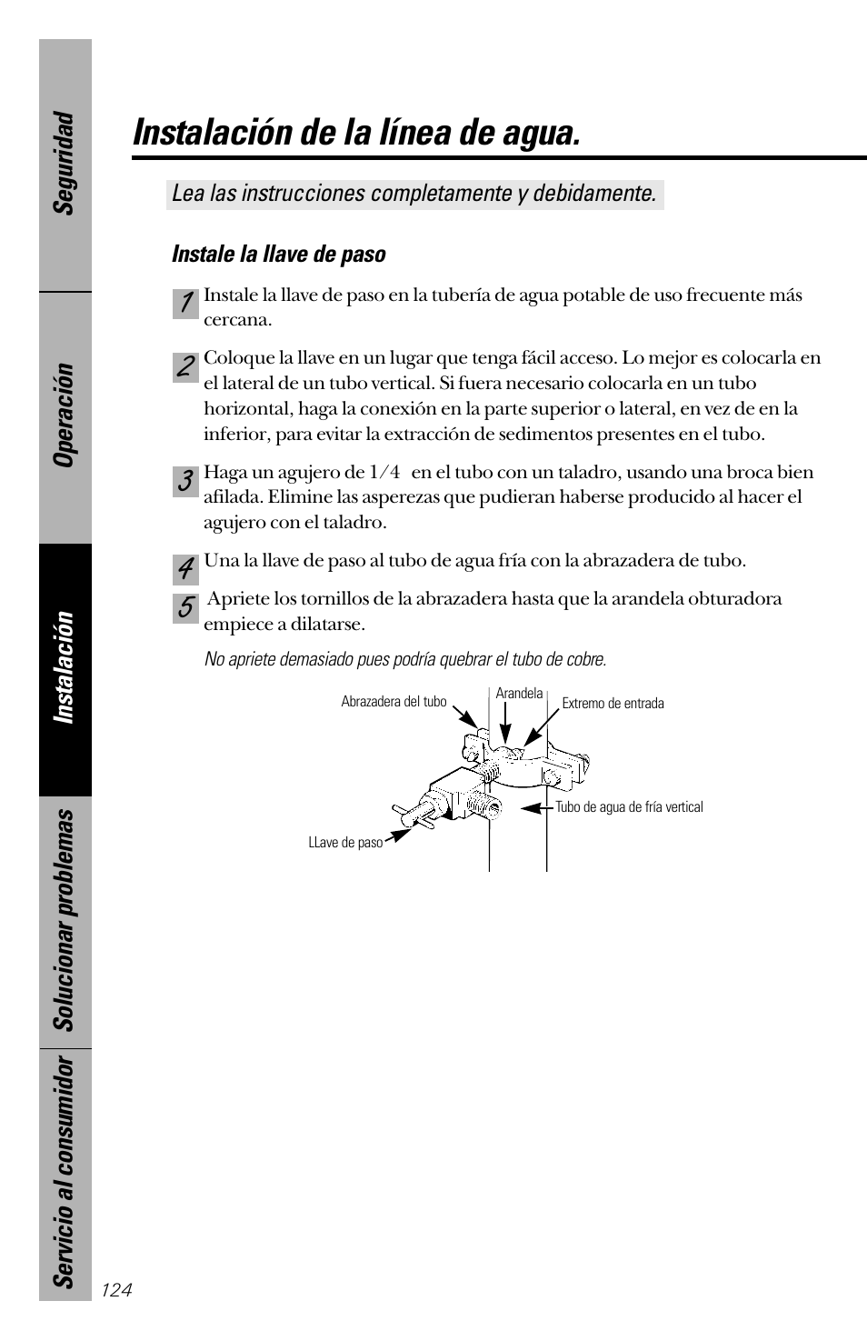 Instalación de la línea de agua | GE 28 User Manual | Page 124 / 136