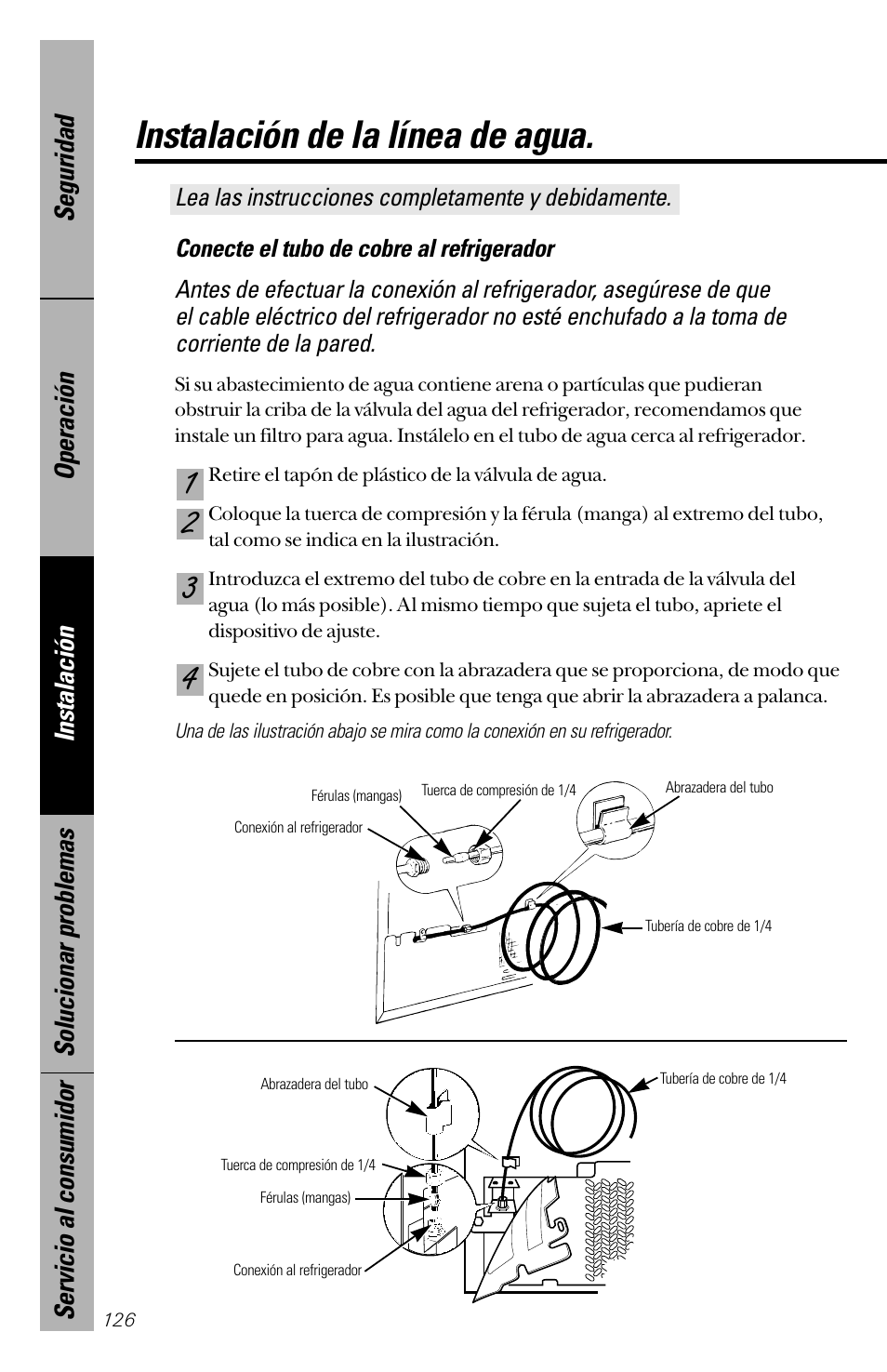 Instalación de la línea de agua | GE 28 User Manual | Page 126 / 136