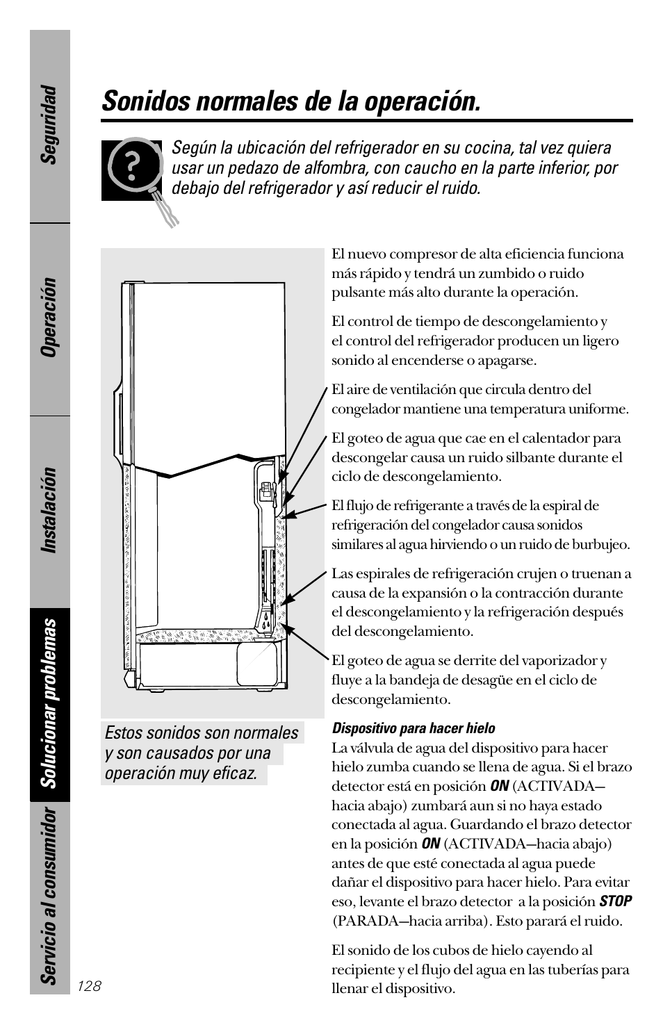Sonidos normales de la operación | GE 28 User Manual | Page 128 / 136