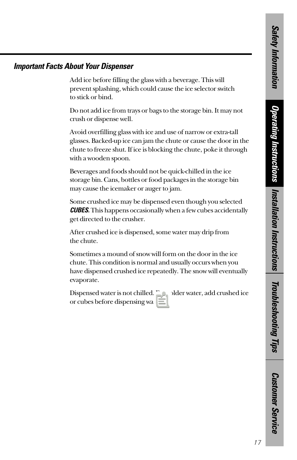 Important facts about your dispenser | GE 28 User Manual | Page 17 / 136