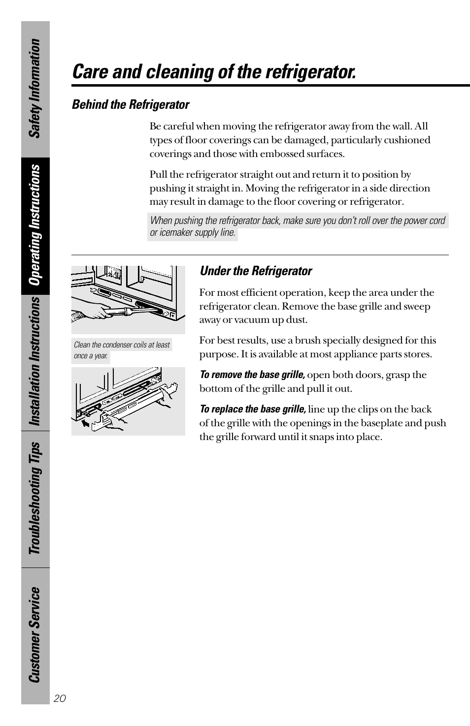 Care and cleaning of the refrigerator | GE 28 User Manual | Page 20 / 136