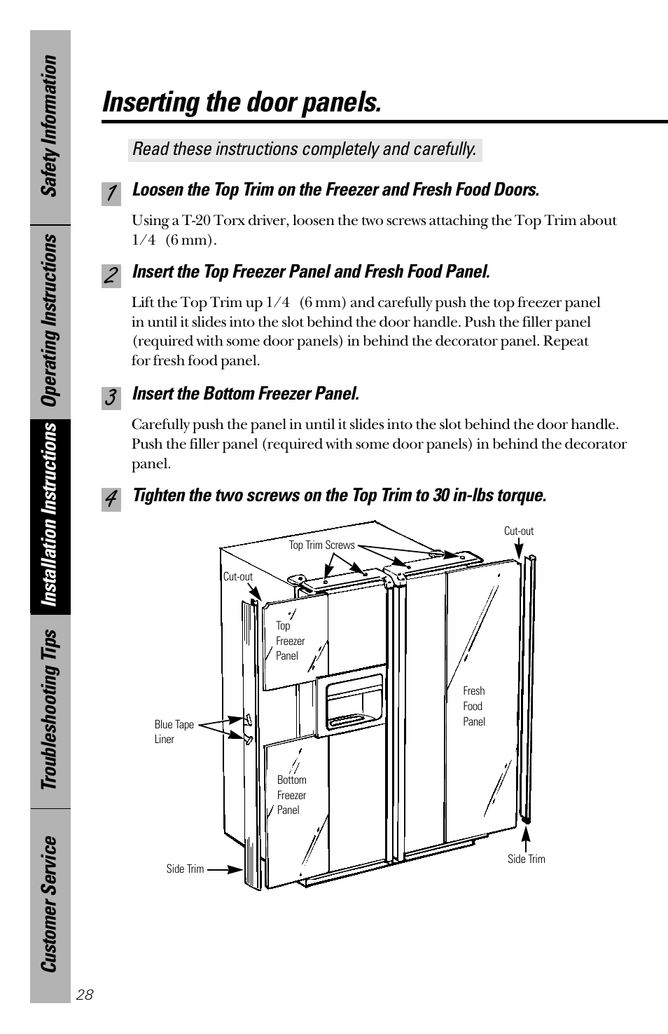 Inserting the door panels | GE 28 User Manual | Page 28 / 136