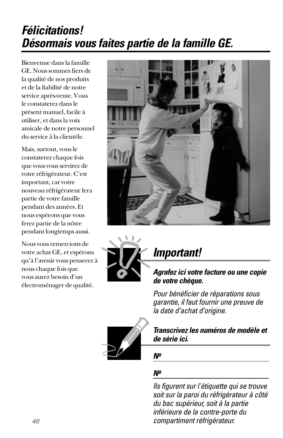 Français, Important | GE 28 User Manual | Page 46 / 136