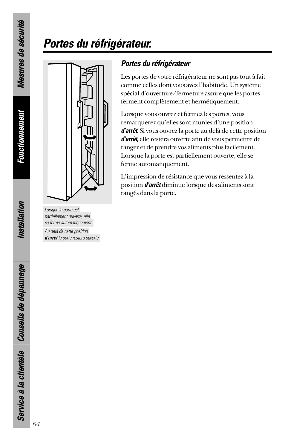 Portes du réfrigérateur | GE 28 User Manual | Page 54 / 136