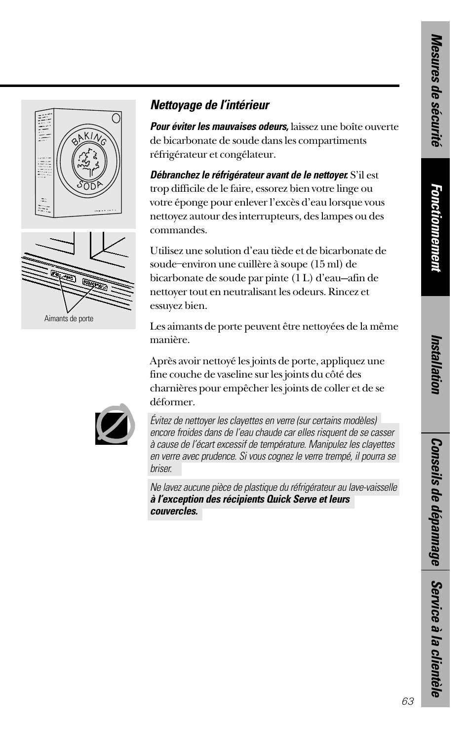 Nettoyage de l’intérieur | GE 28 User Manual | Page 63 / 136