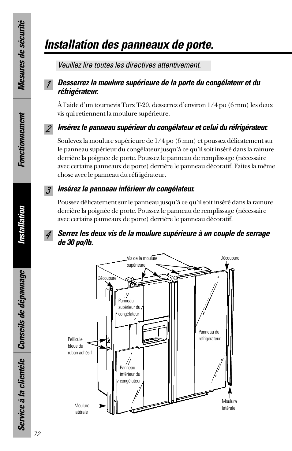 Installation des panneaux de porte | GE 28 User Manual | Page 72 / 136