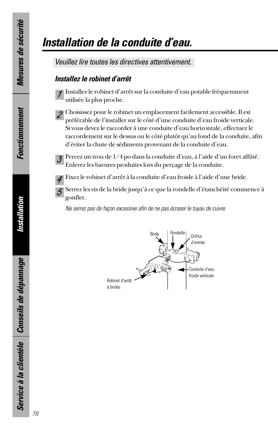 Installation de la conduite d’eau | GE 28 User Manual | Page 78 / 136