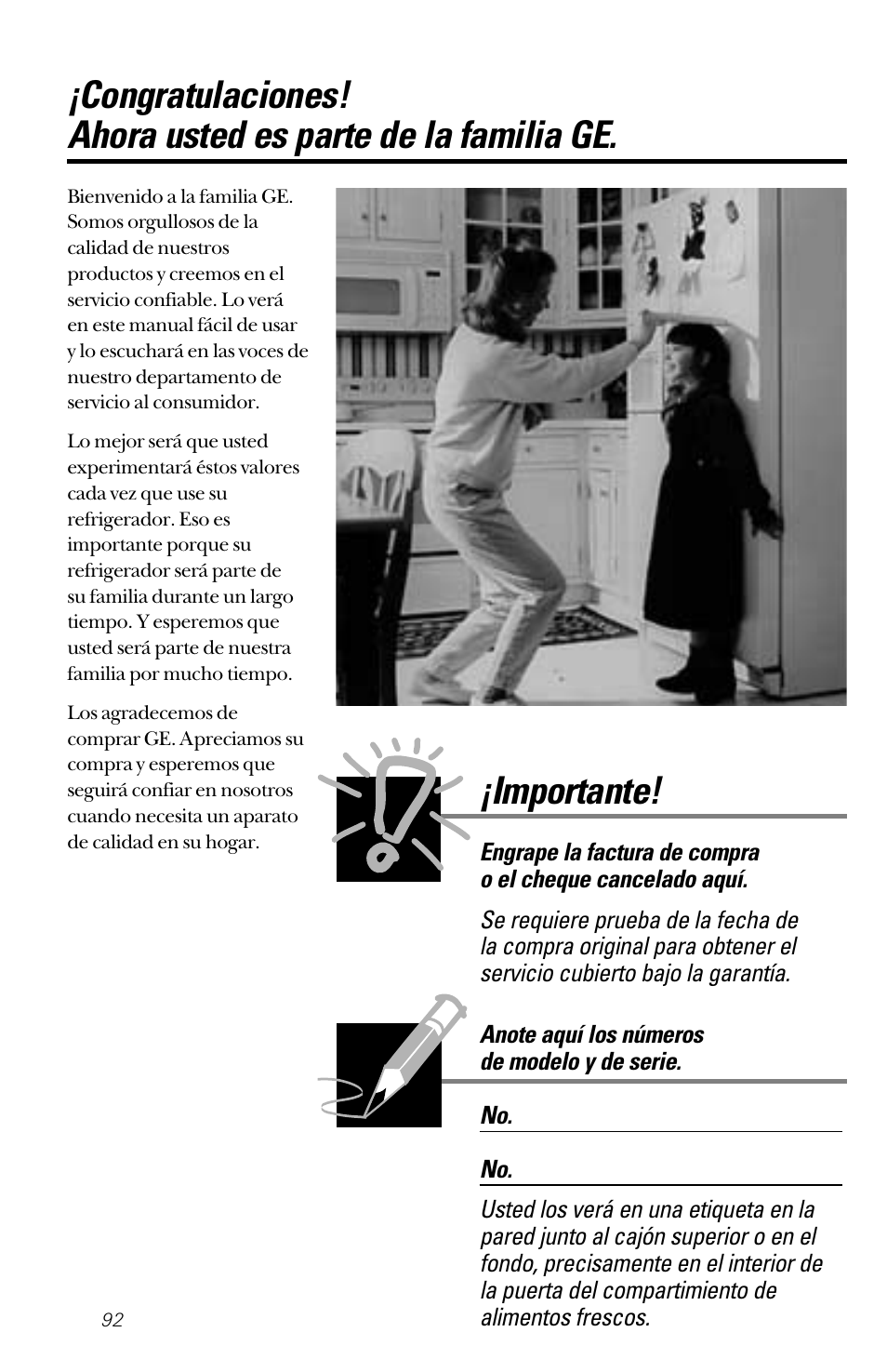 Español, Importante | GE 28 User Manual | Page 92 / 136
