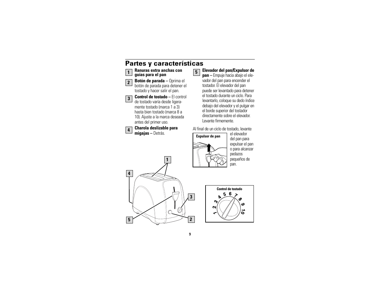 Partes y características | GE 169145 User Manual | Page 6 / 10