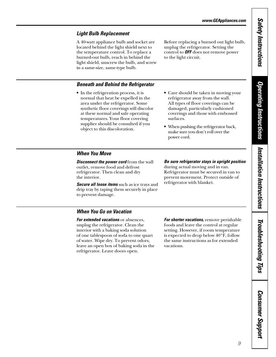 Light bulb replacement | GE 162D3907P004 User Manual | Page 9 / 16