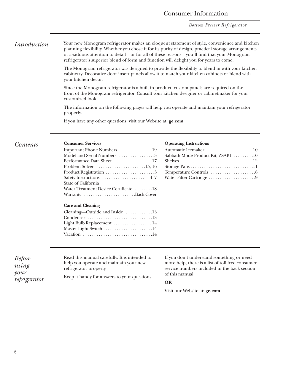 GE Bottom-Freezer Built-In Refrigerators User Manual | Page 2 / 20