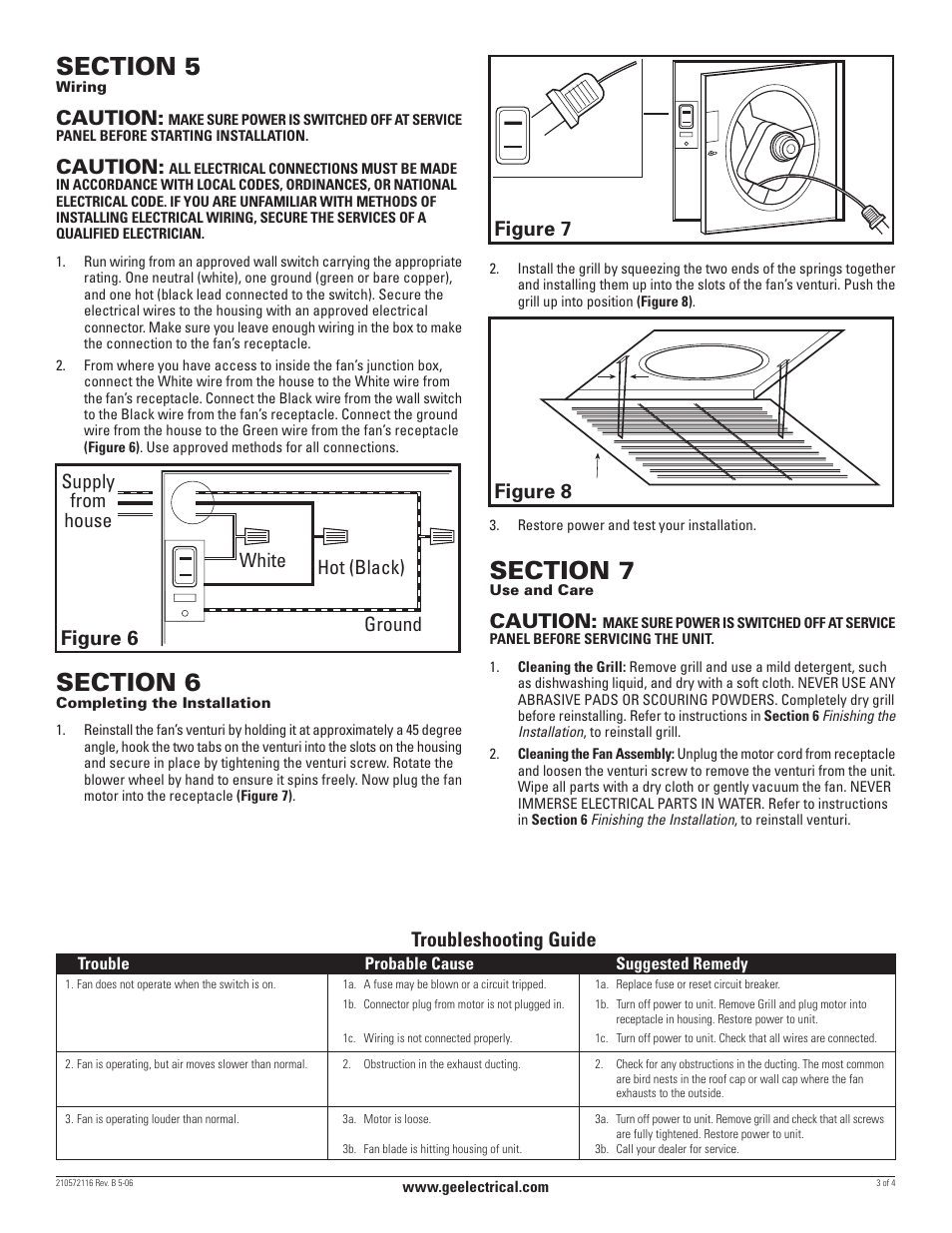 Caution, Figure 6, Figure 7 | Figure 8 troubleshooting guide, Ground hot (black) supply from house white | GE BF50 User Manual | Page 3 / 4