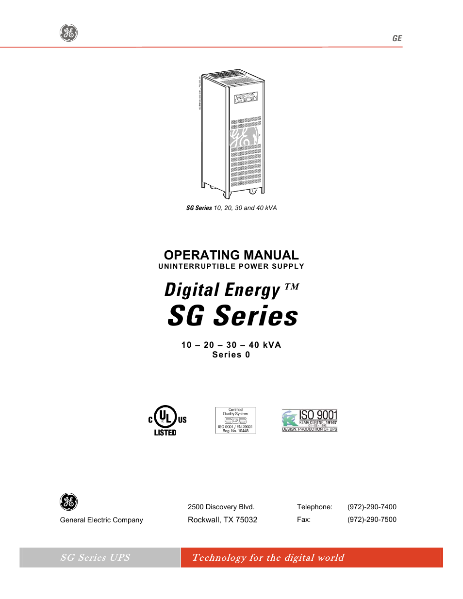 GE SG SERIES 20 User Manual | 88 pages