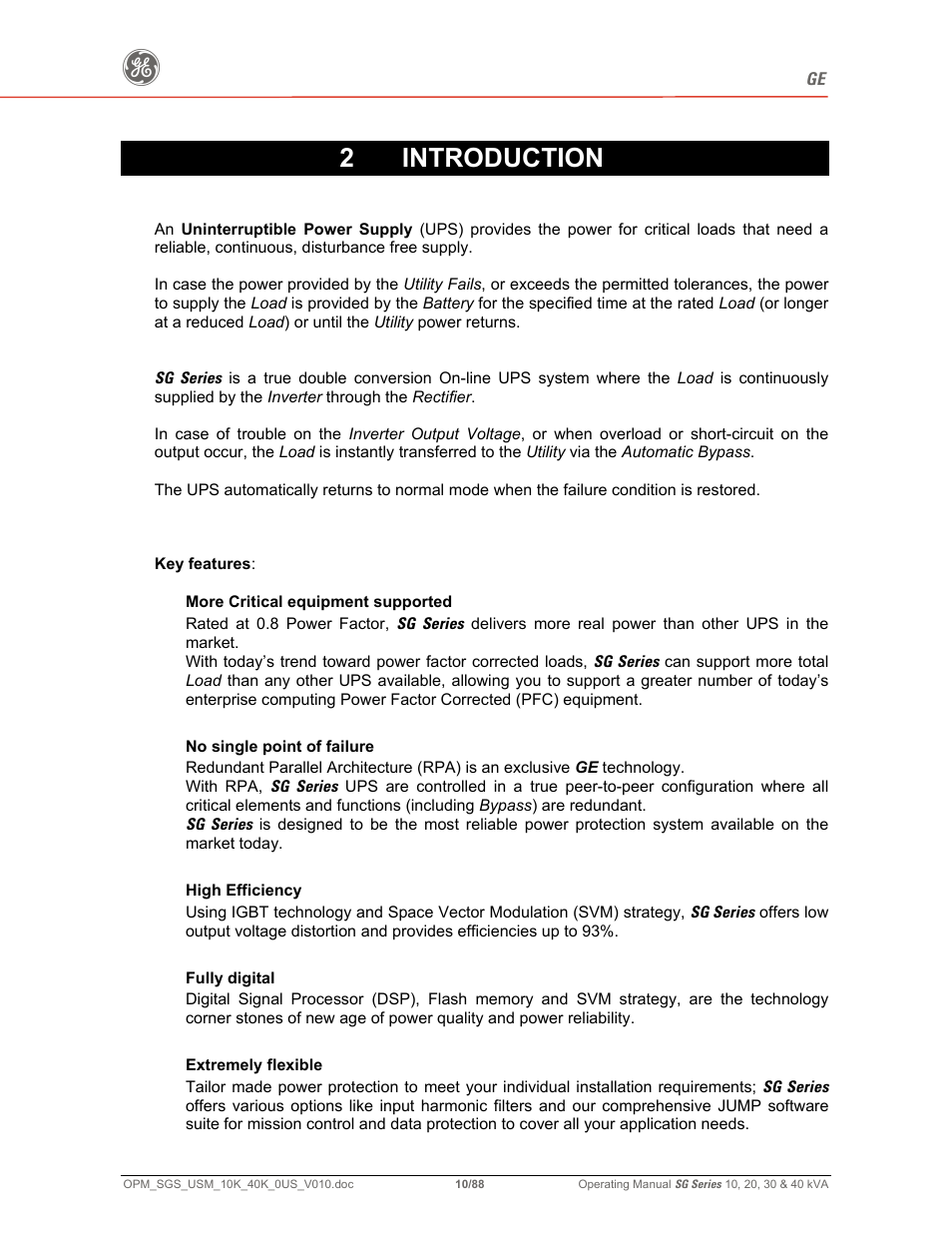 2 introduction | GE SG SERIES 20 User Manual | Page 10 / 88
