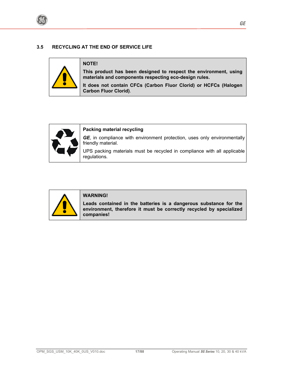 GE SG SERIES 20 User Manual | Page 17 / 88