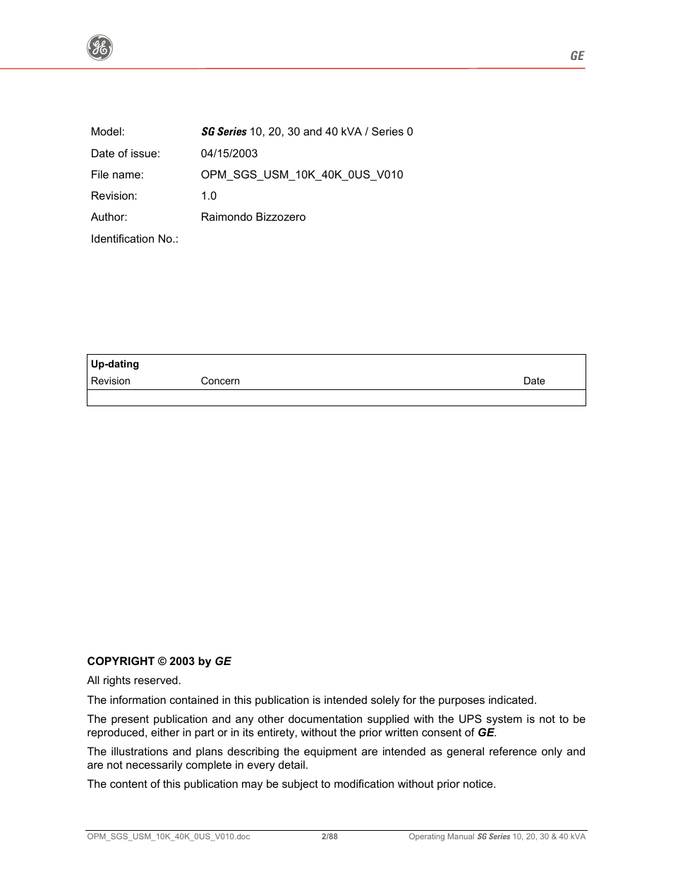 GE SG SERIES 20 User Manual | Page 2 / 88