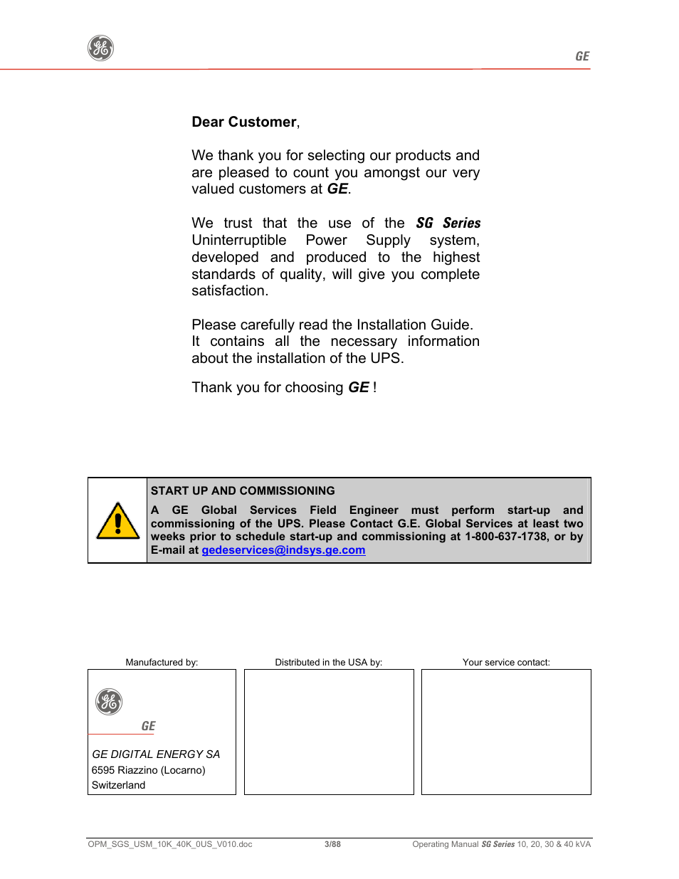 GE SG SERIES 20 User Manual | Page 3 / 88