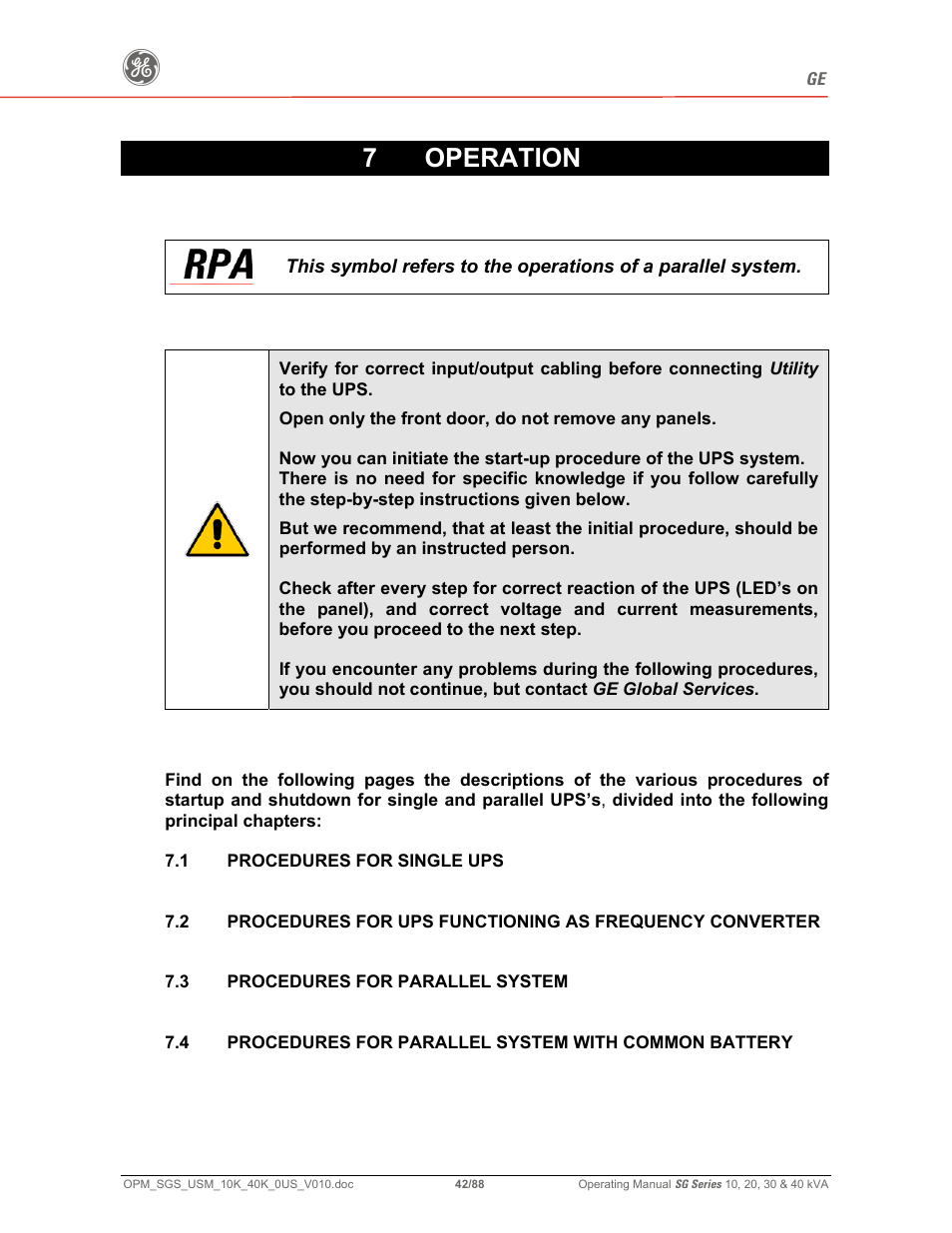 7 operation | GE SG SERIES 20 User Manual | Page 42 / 88