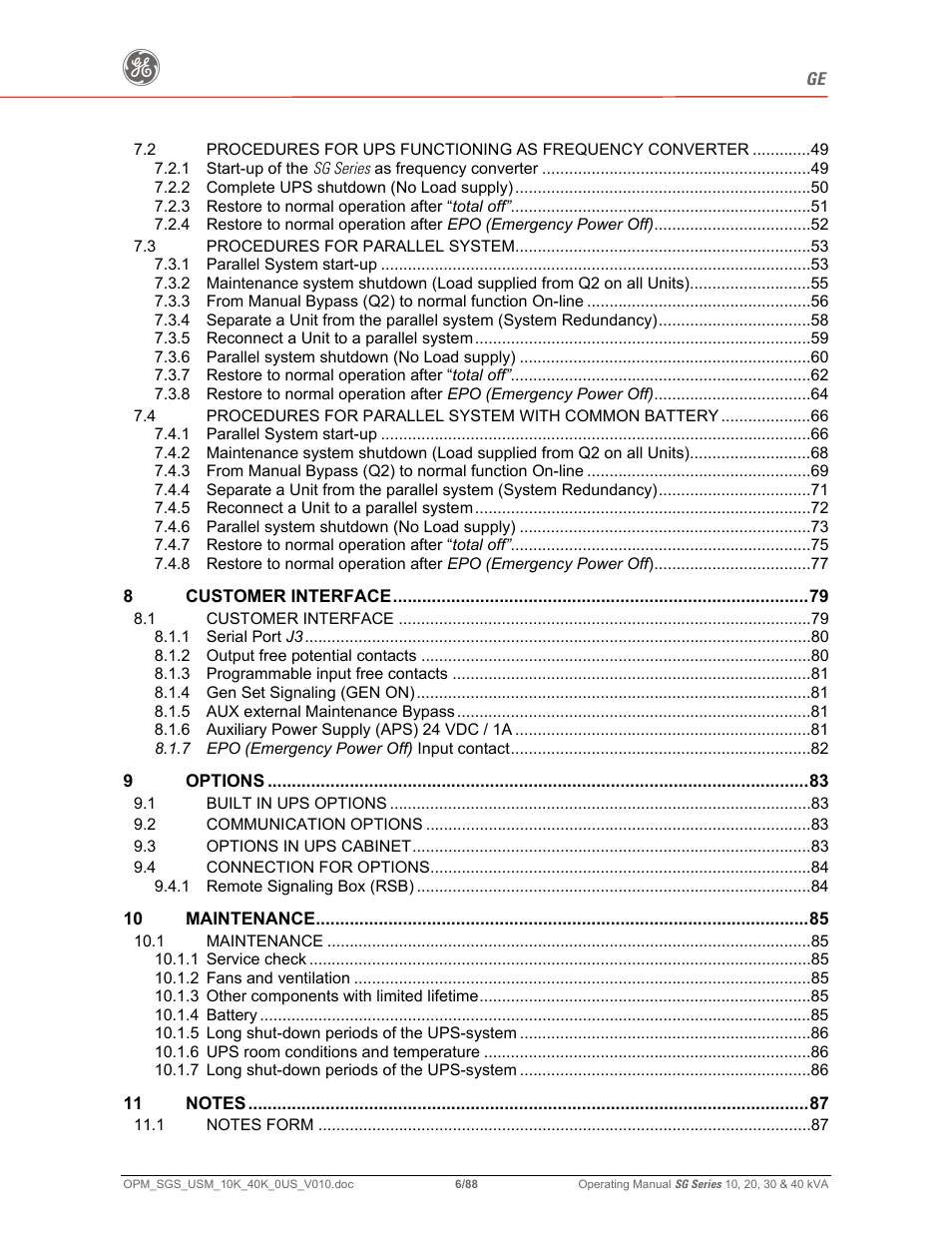 GE SG SERIES 20 User Manual | Page 6 / 88