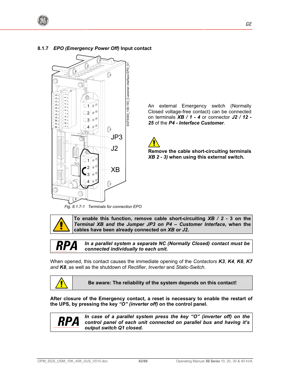 Xb j2 jp3 | GE SG SERIES 20 User Manual | Page 82 / 88