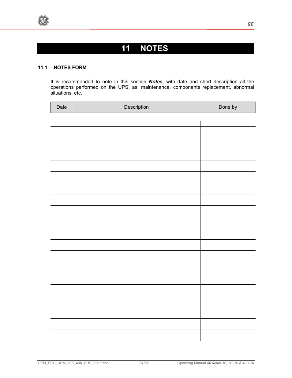 GE SG SERIES 20 User Manual | Page 87 / 88