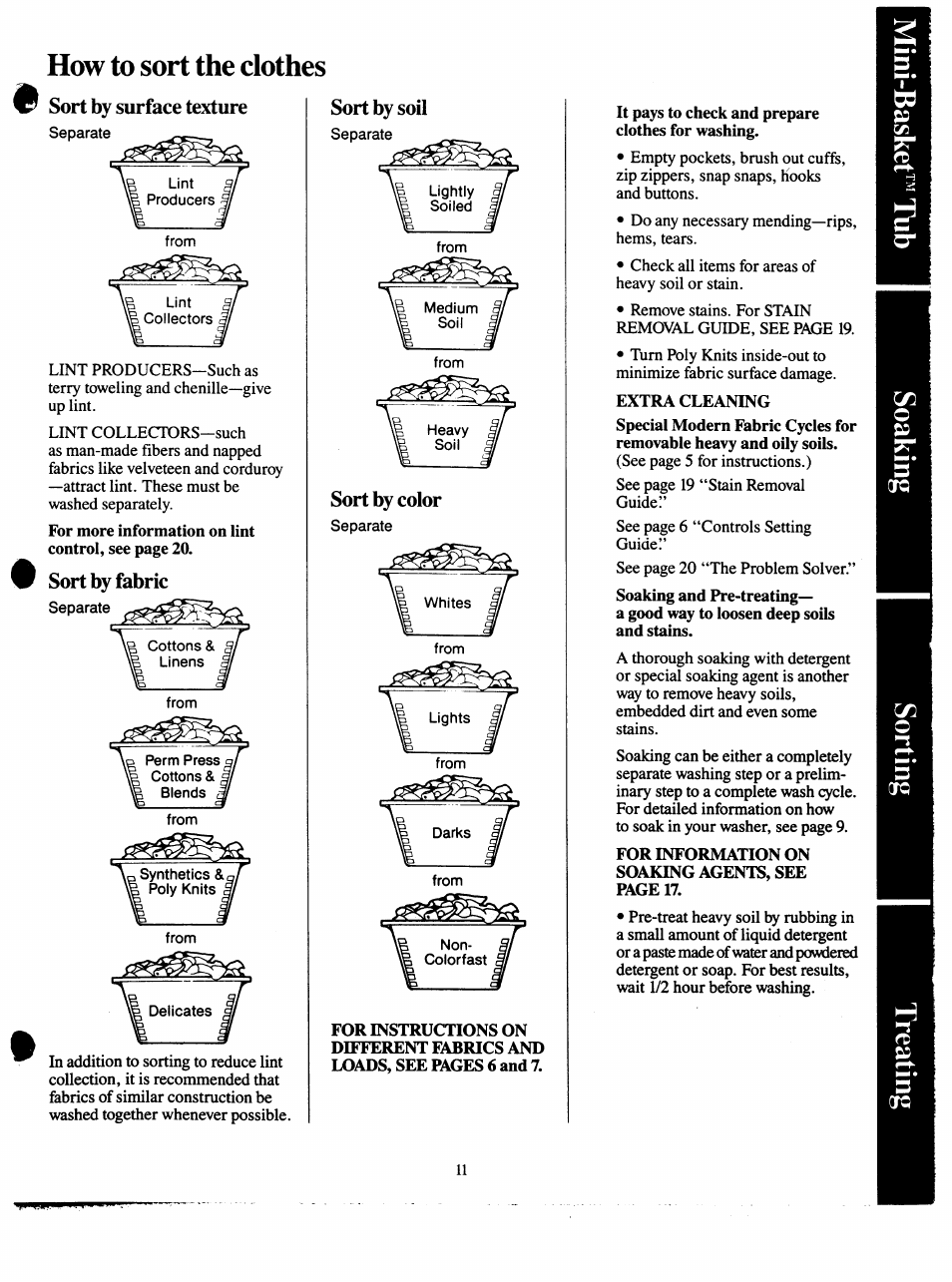 How to sort the clothes, Sort by surface texture, Sort by fabric | Sort by soil, Sort by color | GE VVVVA8876M User Manual | Page 11 / 28