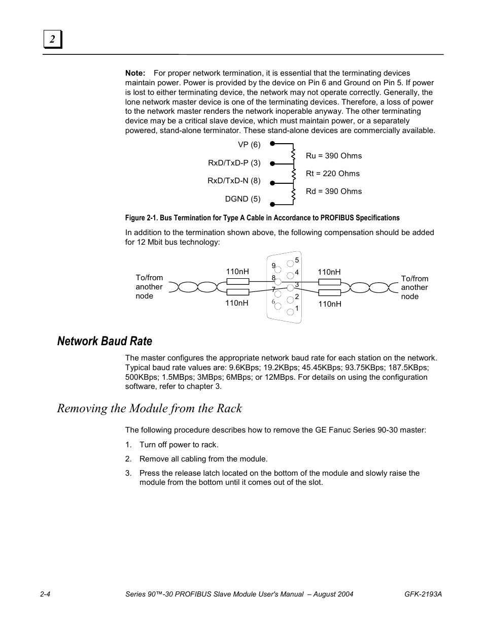 Network baud rate, Removing the module from the rack | GE GFK-2193A User Manual | Page 13 / 30