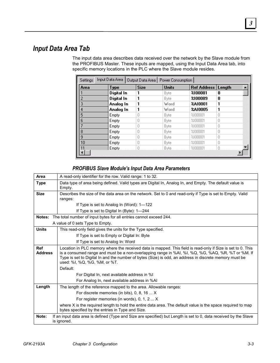 Input data area tab | GE GFK-2193A User Manual | Page 16 / 30