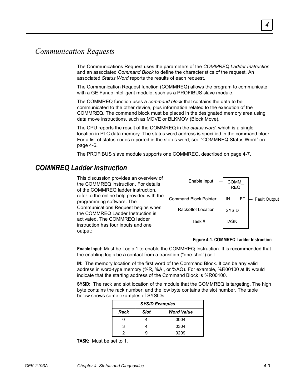 Communication requests, Commreq ladder instruction | GE GFK-2193A User Manual | Page 20 / 30