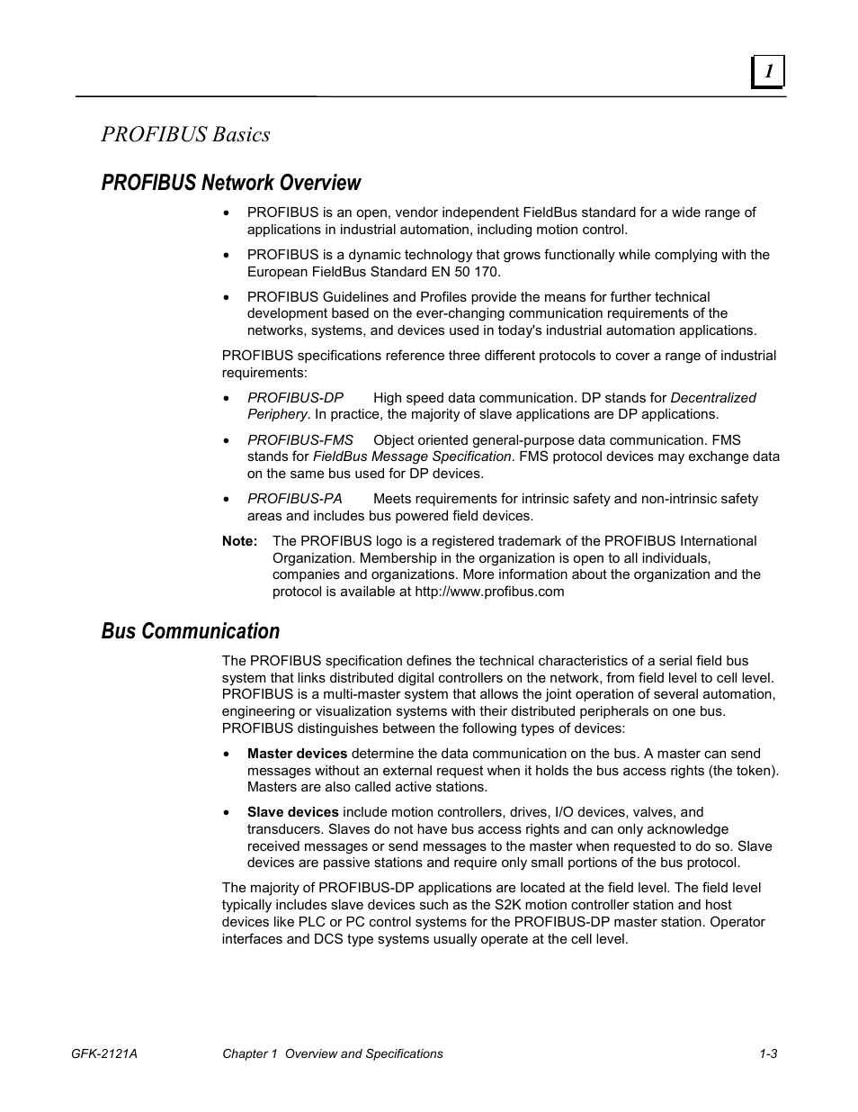 Profibus basics, Profibus network overview, Bus communication | Profibus basics profibus network overview | GE GFK-2193A User Manual | Page 7 / 30